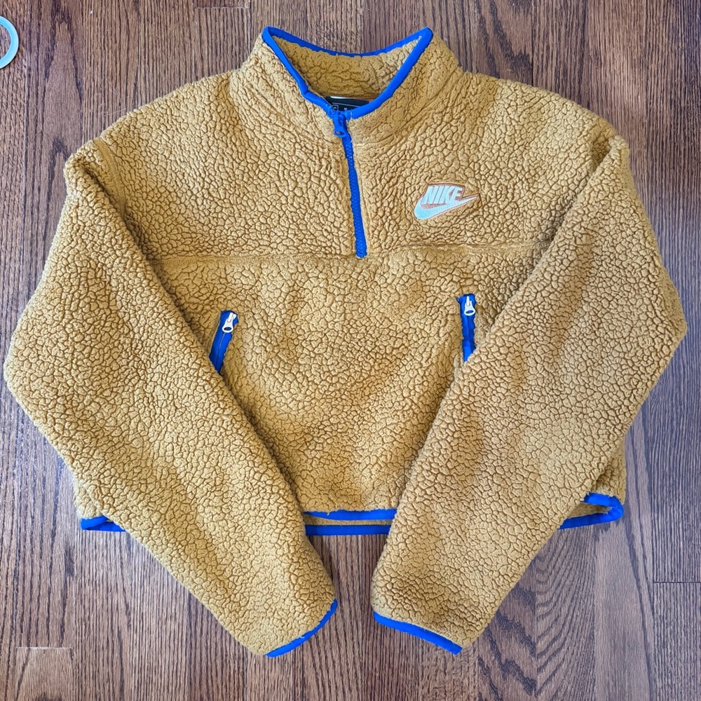 Nike Women's Mustard Sherpa Half-Zip with Blue Trim